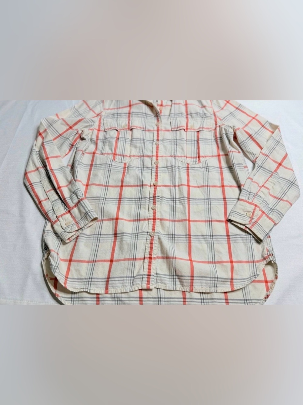 Banana Republic Soft Orange Plaid Women’s Button Down Shirt Small - Picture 5 of 11